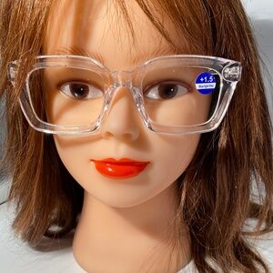 1556 Claudia Square Concave 1.5 NEW Clear Reading Glasses Blue Light Filter